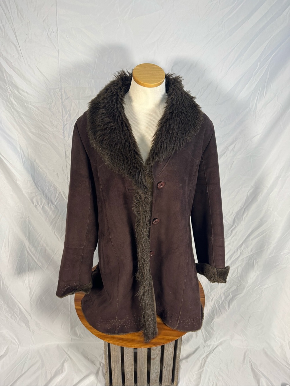 Women's Dark Brown Suede Faux Fur-Trim Jacket